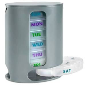 lot 4314 image: MEDca Weekly Pill Organizer, 1 Dispenser, 7 Stackable Compartments Four Times-a-Day - Morning, Noon, Evening, and Bedtime, Grey - Retail $13