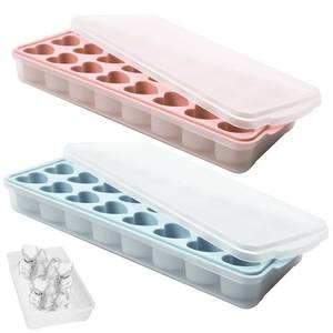 lot 4317 image: 2 Pack Heart Shpaed Ice Cube Trays with Lids and Bins Ice Molds with Ice Storage Box, 48 Holes Silicone Heart Ice Cube Tray for Whiskey Cocktail Fun Shapes Cubes, with Lids and Bins - Retail $13