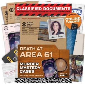 lot 4320 image: MMC Death at Area 51 � Thrilling Murder Mystery Games for Adults in a Classified Military Base � 47 Evidence Pieces, 150 Min Gameplay (3.55 Difficulty) � Cold Case Files Game for 1-10 Players - Retail $20