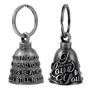 lot 4323 image: 2PackMotorcycle Bells for Biker Good Luck Guardian Riding Bells with Hanger Motorcycle Accessory or Keychain for Luck (I Still Need YouI Fucking Love You) - Retail $20