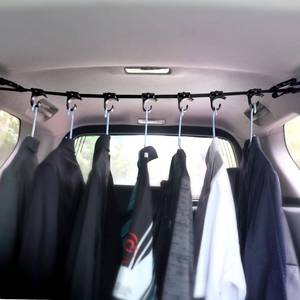 lot 4332 image: OJYDOIIIY Car Clothes Hanger Bar Strap with Hanging Hooks, Easy-to-Store Car Clothes Organizer Rack for Auto,Sedan,Van,SUV,Truck,Jeep - Retail $10