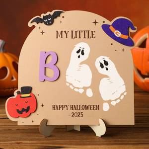 lot 4336 image: Yousoontic First Halloween Footprint Sign Craft, Welcome Announcement Sign, Halloween Crafts, Shower Keepsake Gift, Trick or Treat Smell My Feet - Retail $7