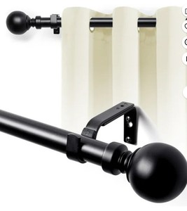 lot 9287 image: Black Curtain Rod, Adjustable Length with Round Finish -
