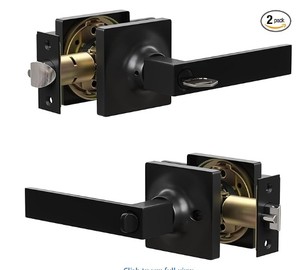 lot 9300 image: Matte Black Turn-handle Doorknob, 2pk -