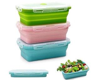 lot 10002 image: Silicone Collapsible Tupperware Bins, 3pk - Retail$20