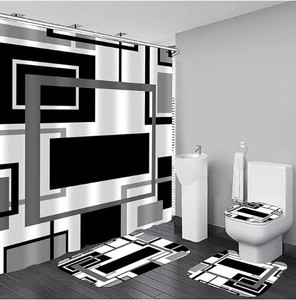 lot 10412 image: BlackWhite Modern Shower MatCurtain Set -