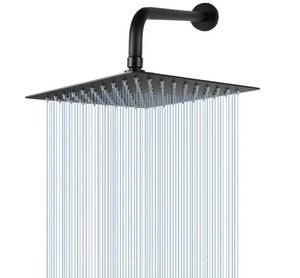 lot 1234 image: NearMoon Square Rain Shower Head With Extension Arm, Large Stainless Steel Rainfall Shower-Waterfall Full Body Coverage (8 Inch, Matte Black) - Retail $40