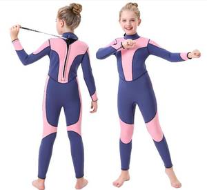 lot 2180 image: Seaskin Kids Wetsuit for Boys Girls Toddler 3mm Back Zip Thermal Swimsuits - NavyPink (Size 6) - Retail $49
