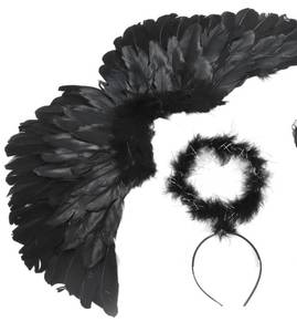 lot 2219 image: Devil Angel Wings Black with Black Halo Costume - Retail $15