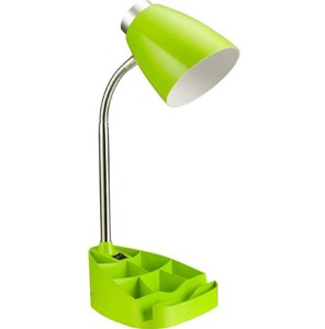 lot 3910 image: Simple Designs LD1094-ORG 18.5 All-in-One Gooseneck Desk Lamp with iPad Stand, Book Holder, and Convenient Charging Outlet, for Office, Bedroom, Living Room, Lime Green - Retail $13