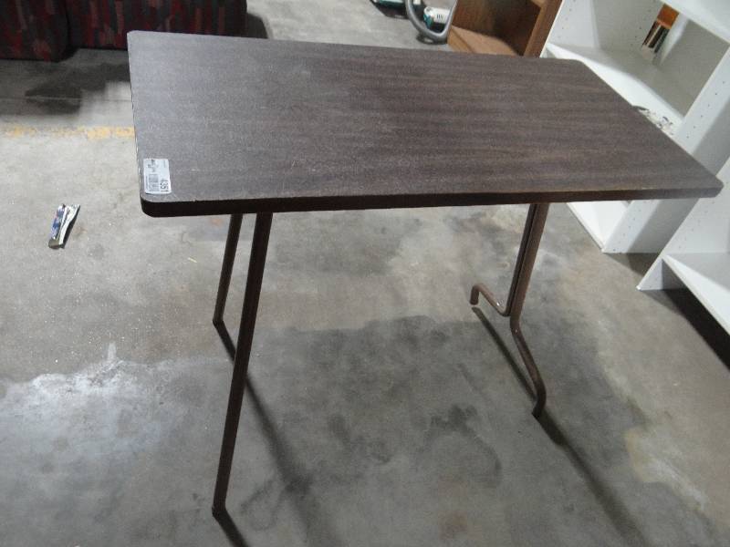 lot 4351 image: Small wood table wmetal legs.