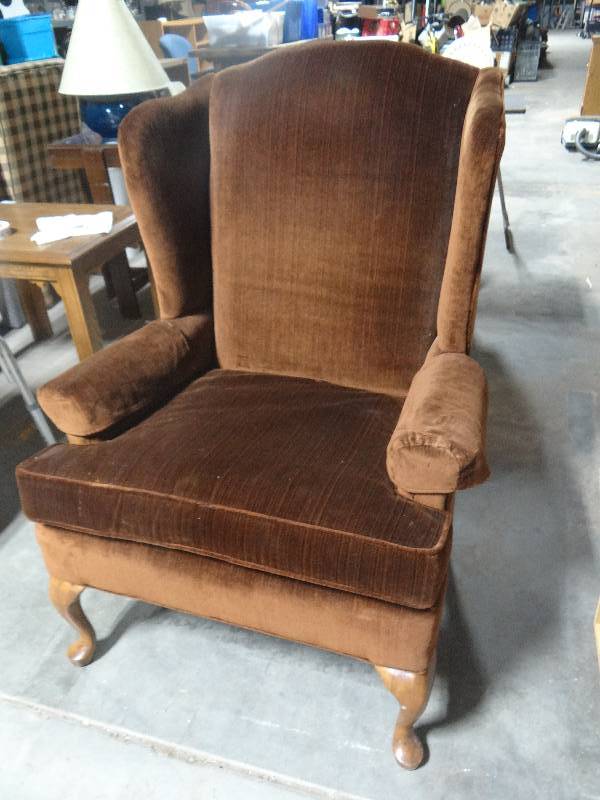 lot 4353 image: Velvet wing backed chair.