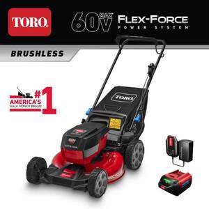lot 10796 image: Toro Recycler 21 Inch Deck 60 Volt Max Brushless Push Lawn Mower  BlackRed-Retail-$479.99