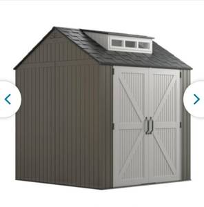 lot 10797 image: Rubbermaid 337 cu-ft. 7 ft. x 7 ft. x 8 ft. Storage Shed - Brown - Retail - $1,499.69