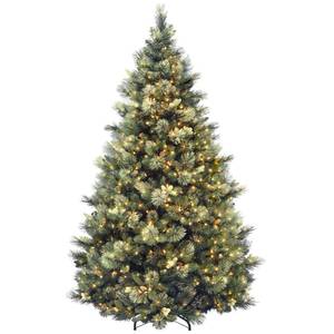 lot 10832 image: National Tree Company Carolina Pine 7.5 Foot Artificial Holiday Prelit Christmas Tree w750 Clear Lights, Pinecones, 1399 Branch Tips and Metal Stand - Retail - $396.99