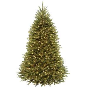 lot 10841 image: National Tree Company Pre-Lit Artificial Full Christmas Tree, Green, Dunhill Fir, Dual Color LED Lights, Includes Stand, 7.5 Feet, Dual Colored Lights