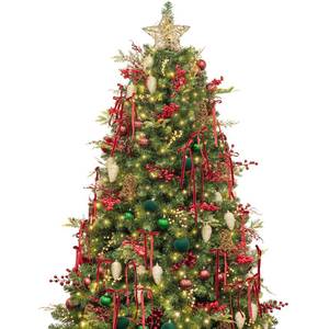 lot 10843 image: KI Store 6ft Christmas Tree with Ornaments and Lights Classic Themed Completed Christmas Tree Set Including 6 Feet Full Tree, Ornaments, USB LED String Lights Remote and Timer