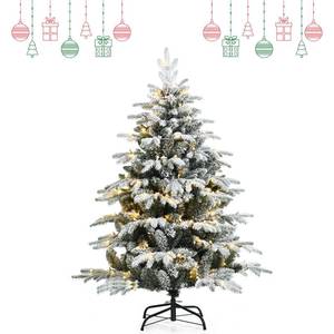 lot 10844 image: GOFLAME 4.5ft Snow Flocked Christmas Tree, Pre-lit Xmas Tree with 120 LED Lights & 757 PE & PVC Tips, Artificial Hinged Tree with Metal Stand for Holiday Festival Decorations