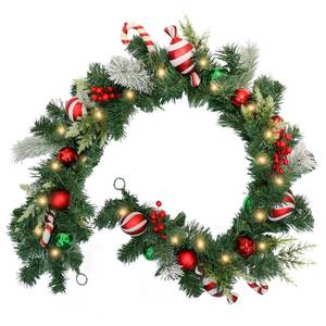 lot 10846 image: MUMTOP Christmas Garlands Decoration, 6 FT Battery Operated Christmas Garland with LED Light and Red Berries Christmas Candy Cane for Front Door Fireplace Mantle Table Window Home Decor