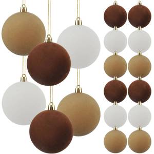 lot 10850 image: 12PCS Velvet Christmas Balls Ornaments 3.15 Flocked Shatterproof Plastic Christmas Ball for Xmas Tree Brown Neutral Beige Velvet Hanging Ornament Balls Bulbs Deocr for Xmas Home Party Decorations