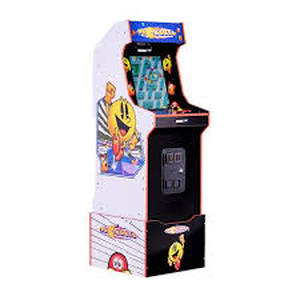 lot 10804 image: ARCADE1UP Pacmania Bandai Legacy Edition with Riser & Light-up Marquee Arcade Cabinet-Retail-$599.99