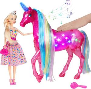 lot 10816 image: BETTINA My Dreamy Unicorn and Princess Doll Playset, Large Size Unicorn Toys with Magical Rainbow Lights & Realistic Horse Sounds, Ideal Unicorn Gifts Horse Play Set for Girls 3-9-Retail-$35.98