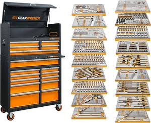 lot 10819 image: GEARWRENCH 873 Piece Master Mechanics Tool Set in Premium Modular Foam Trays with GSX Mobile Tool Storage  MEGAMOD873-Retail-$6954.99