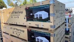lot 809 image: (Unused)- COMPLETE BOX SET KJ 45x25ft Heavy-Duty Double Garage Steel Barn Shed - Model K4525
