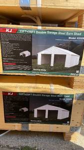 lot 813 image: (Unused)- COMPLETE BOX SET KJ 33x25ft Double Garage Steel Barn Shed - Model K3325