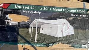 lot 815 image: (Unused)- COMPLETE BOX SET New 42ft x 30ft Heavy-Duty Metal Storage Shed - Model K4230T