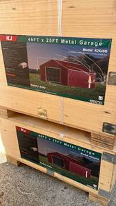 lot 817 image: (Unused)- COMPLETE BOX SET KJ 46ft x 25ft Heavy-Duty Metal Garage Kit - Model K2545G