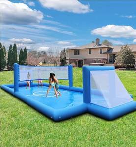 lot 99 image: 33 FT Inflatable Volleyball Court, 2 in 1 Volleyball Pool Football Court Water Soccer Field with 800W Blower for Beach Backyard Outdoor Summer Party (33 x 13 x 5.8FT - Retail $1,099