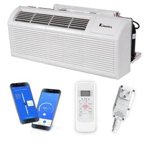 lot 1408 image: Klimaire 9,000 BTU PTAC Heat Pump AC R-32 Wi-Fi Enabled with 3.5kW Electric Heater, Remote Control, Drain Kit - 230V - Retail $949