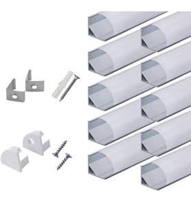 lot 1410 image: 10-Pack 6.6ft 2Meter V Shape LED Aluminum Channel System with Milky Cover, End Caps and Mounting Clips, Aluminum Profile for LED Strip Light Installations, Very Easy Installation - Retail $68