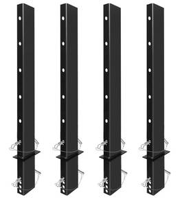 lot 1417 image: 4 Pack 48 inch Adjustable C Channel Pipe Stake for Flatbed Trailer Hauler with Anti-Loss Cord, 48 inch Flatbed Trailer Stake Pocket D Ring, 4ft Trailer Stake Side Rail Black - Retail $165