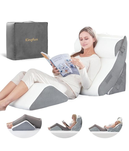 lot 22951 image: Kingfun 4pcs Orthopedic Bed Wedge Pillow Set for Post Surgery, Memory Foam for Sleeping, Adjustable Leg, Back and Arm Support, Sitting Up and Rest Pillow with Travel Bag - Retail $99