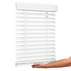lot 22962 image: Lotus & Windoware Cordless 2 in. Faux Wood Room Darkening Horizontal Blind, 23 W x 36 L, Bright White, Embossed