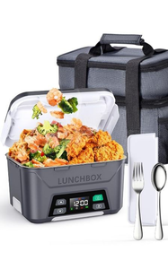 lot 22969 image: Rechargeable Heated Lunch Box, 1.3 L Cordless Electric Lunch Box with Scheduled Heating, Portable Food Warmer with Bag Removable Divider, Tested & Works Great Retail $120.00 - Retail $120