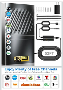 lot 22972 image: Goxis 3500 Miles TV Antenna, 2025 Strongest Digital Antenna for SmartOld TVs, IndoorOutdoor, 360 Degrees Long Range Reception, HD Antenna for Local Channels with Amplifier Signal Booster, 52ft Coax Cable 8K 4K 1080p, Retail $140.00 - Retail $140
