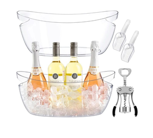 lot 22975 image: Ice Buckets Bowls, 2 pcs with Scoops & Metal Wine Bottle Opener, 5.5L Clear Acrylic Ice Buckets Tub