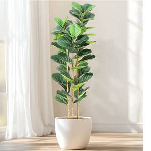 lot 22988 image: GarveeHome 5FT Faux Fiddle Leaf Fig Tree with White Pot, Faux Trees with Artificial Plants 56 Fiddle Leaves Greenery - Lifelike Fake Tree for Home Office Store Room Decor Indoor Outdoor