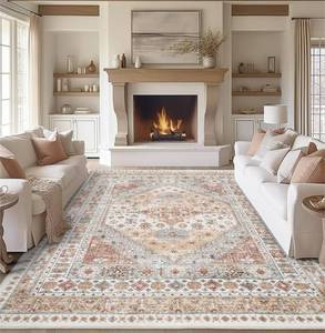 lot 22989 image: zesthome 8x10 Area Rugs for Living Room,Non-Slip Backing Washable Rugs,Vintage Large Area Rug, Stain Resistant Home Decor Rug (Orange,8x10) - Retail $110