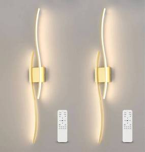 lot 22993 image: Modern LED Wall Sconce Set of Two with Remote Control, 40 Dimmable Wall Sconces Lighting Set of 2 Gold Wall Light with Timer LED Wall Lamp Indoor for Bathroom Living Room Bedroom Corridor