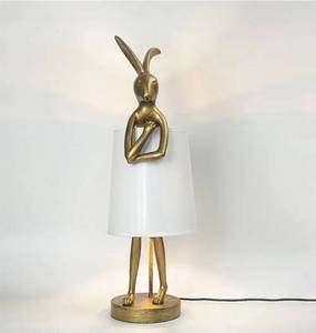 lot 22996 image: Cute Rabbit Animal Table Lamp,Big Size 25.6 Gold Resin Bunny Decor LED Desk Light White Linen Shade Home Eye Protection Lamp Office Study Bedside Small Bunny Light (25.6 White Shade)