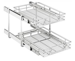 lot 23004 image: 2-Tier Kitchen Cabinet Pull Out Shelf and Drawer Organizer Slide Out Pantry Storaqe Basket in Multiple Sizes (16 W x 21 D) - Retail $90
