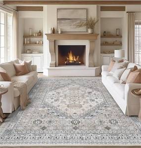lot 23012 image: Area Rug for Living Room, on-Slip Backing Washable Rugs, Vintage Large Area Rug, Stain Resistant Home Decor Rug (Beige,8x10)