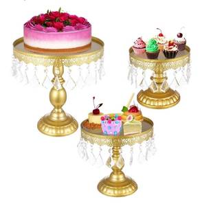 lot 23020 image: 3 Pcs Gold Cake Stand, Metal Cupake Stand with Crystal Bling Pendants, Round Cupcake Holders for Dessert Table, Dessert Serving Trays for Wedding, Party, 7.9 9.8 11.8