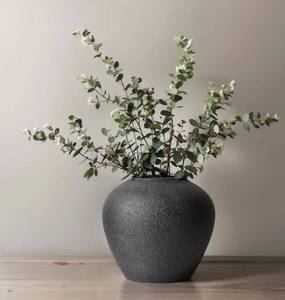 lot 23024 image: Rustic Ceramic Vase, 7.1 Black Farmhouse Tall Vase Vintage Vases Modern Terracotta Decor Vases.