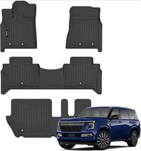 lot 23037 image: Floor Mats Custom for Nissan Armada 2025-2026  Infiniti QX80 (Only for 8-Seat) All Weather TPE Protection 1st & 2nd & 3rd Row Anti-Slip Automotive Floor Liners for Armada 2025 Accessories, Black