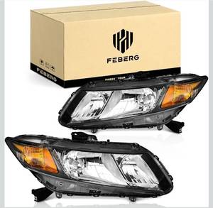 lot 23039 image: Anti-Yellowing Headlights for 12-15 Honda Civic 4-Door, Sedan Headlamp Fit 12-13 Civic 2-Dr Pair Black Housing Amber Reflector Left&Right Side (Does NOT Fit Hybrid or Hybrid-L Models